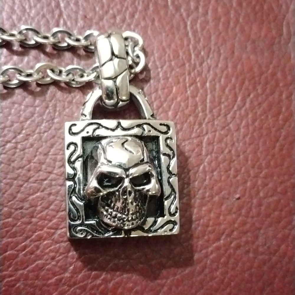 Mens stainless steel skull necklace
